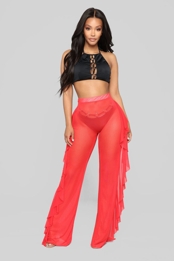 Damen Anziehbare Boho-Hosen mit Rüsche Drune