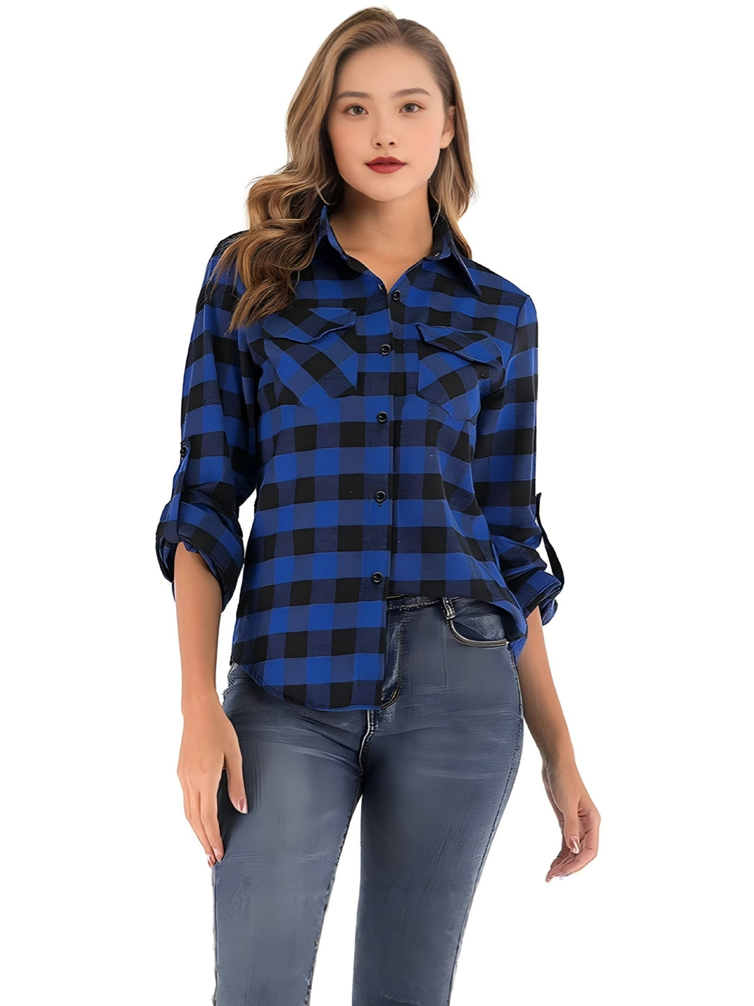 Damen Karierte Flanellbluse Drune