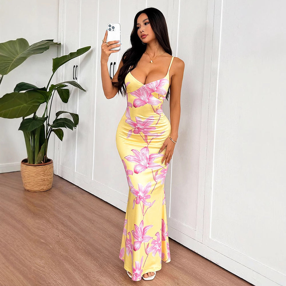 Damen Körperbetontes Maxikleid mit Blumenmuster Drune
