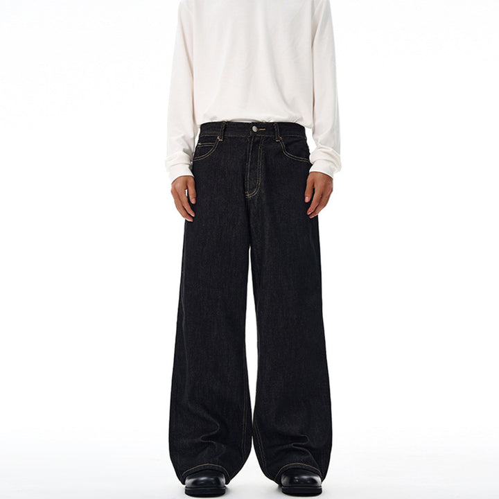 Herren Weite gerade geschnittene Selvedge-Denimhose mit Umschlag Drune