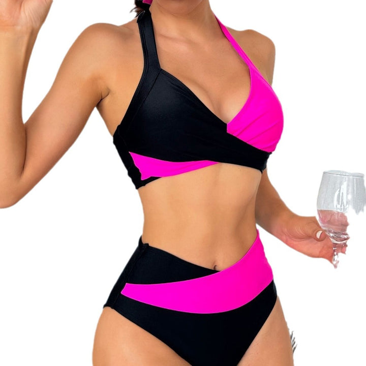 Damen Sportliches Hochgeschnittenes Bikini-Set mit Wickeldesign Drune