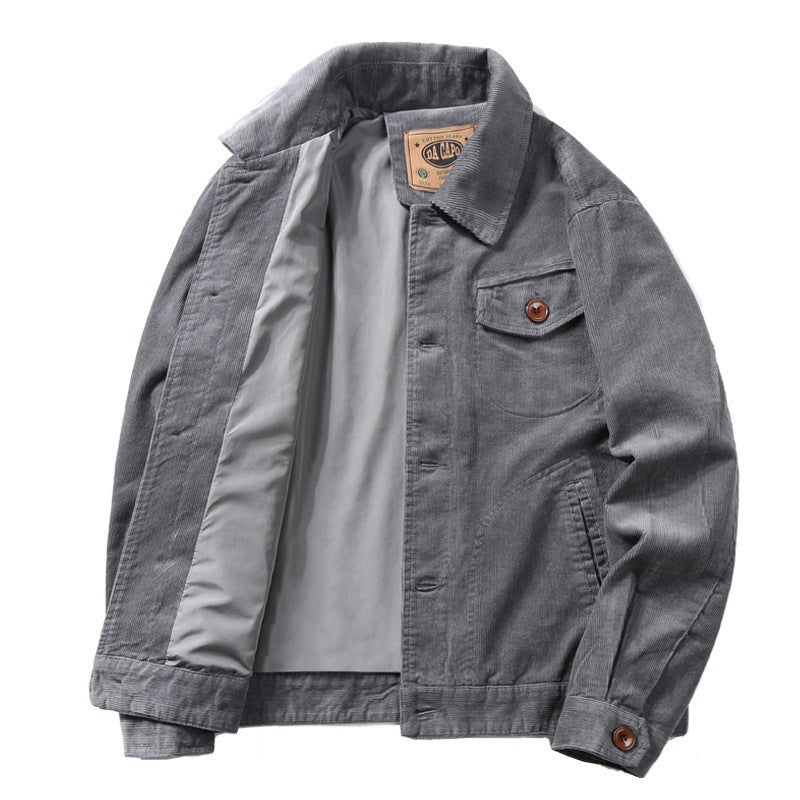 Herren Cord-Truckerjacke mit leichtem Innenfutter, Hemdkragen und aufgesetzter Brustklappe Drune