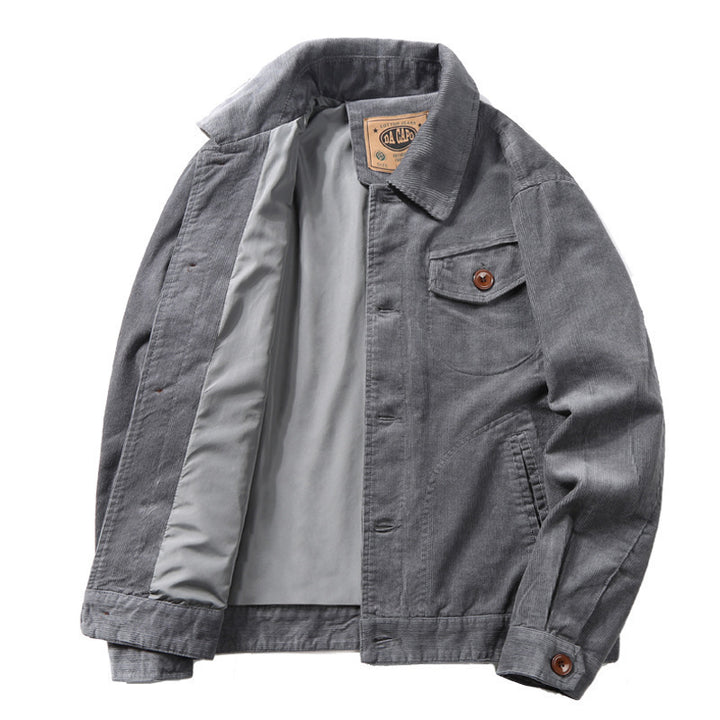 Herren Cord-Truckerjacke mit leichtem Innenfutter, Hemdkragen und aufgesetzter Brustklappe Drune