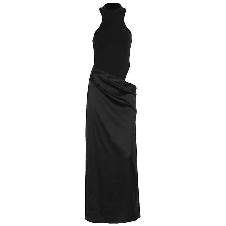 Damen Elegantes Maxikleid mit figurformendem Halterneck und drapiertem Rock Drune