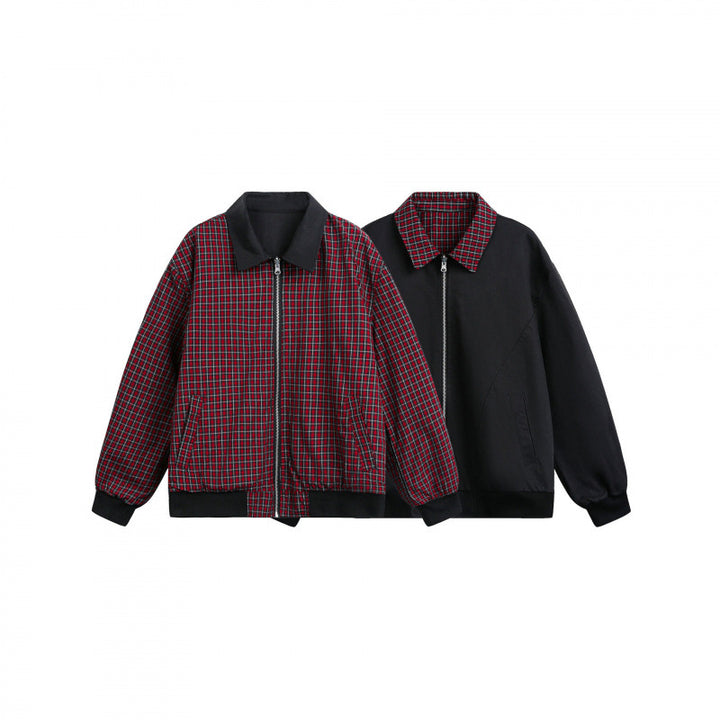Unisex Wende-Reißverschlussjacke mit kariertem Muster und glatter Rückseite Drune
