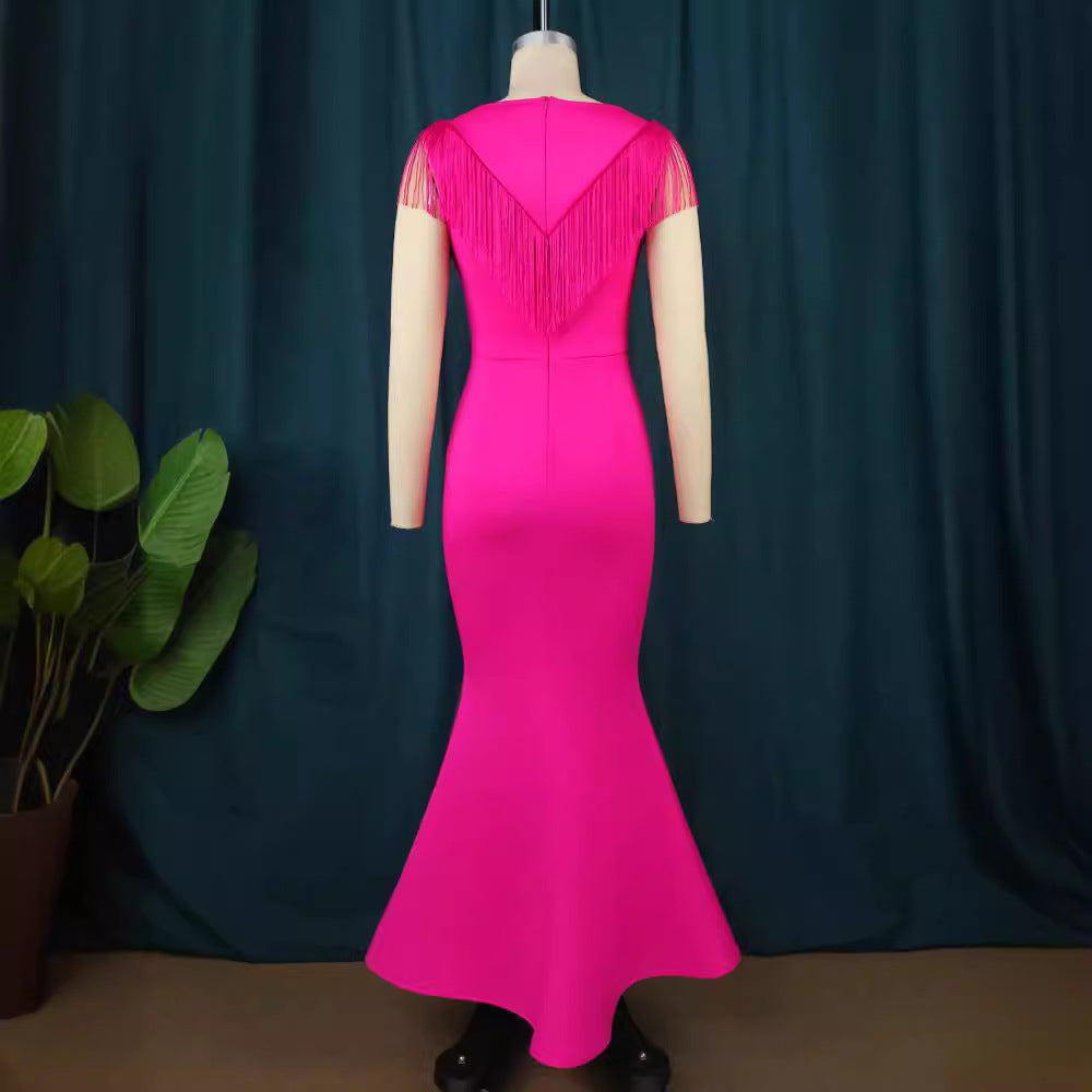 Damen Glamouröses Abendkleid mit Fransen Drune
