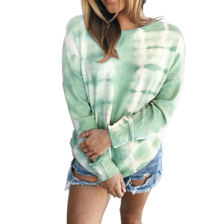 Damen Lockeres Batik-Sweatshirt mit Rundhalsausschnitt, Oversize-Schnitt und Baumwollmischung Drune