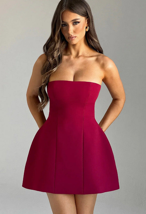 Damen Trägerloses Cocktailkleid im eleganten A-Linien-Schnitt mit versteckten Taschen Drune