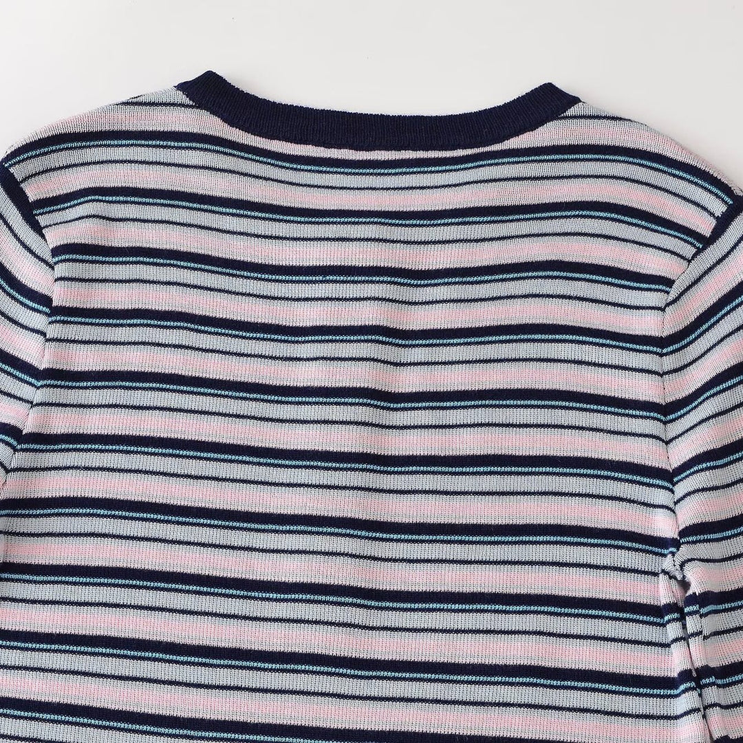 Damen Feinstrick-Henleyshirt mit feiner Streifenstruktur und Knopfblende Drune