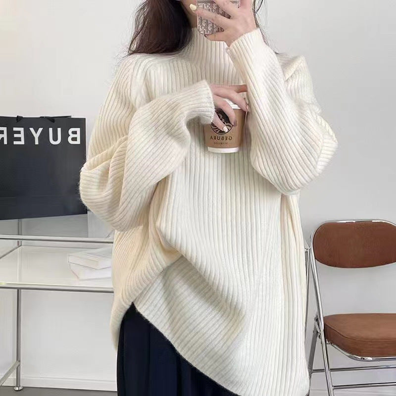Damen Grobstrickpullover mit hohem Kragen und strukturiertem Rippdesign Drune