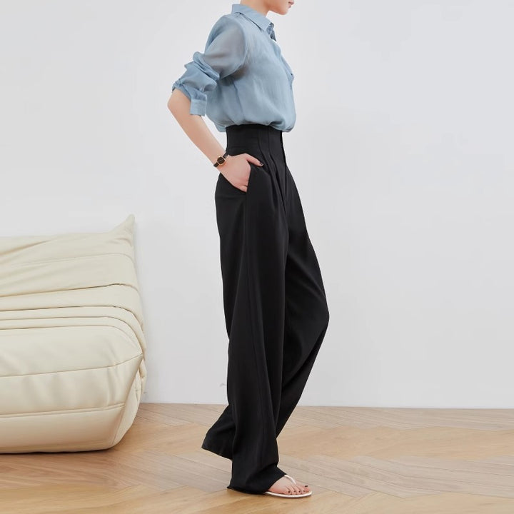 Damen Elegante und lässige High-Waist Stoffhose Drune