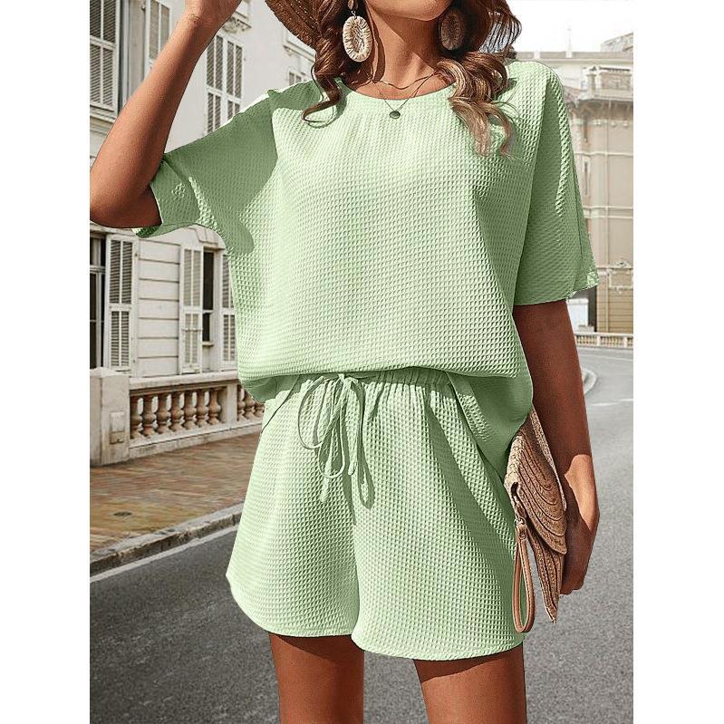Damen lässiges Set aus Top und Shorts mit elastischem Bund Drune