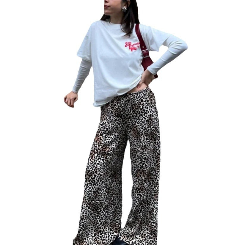 Damen Weite Leoprint-Hose aus fließendem Material Drune