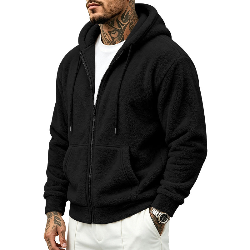 Herren Fleece-Kapuzenjacke mit Teddy-Innenfutter, durchgehendem Reißverschluss und Kängurutaschen Drune