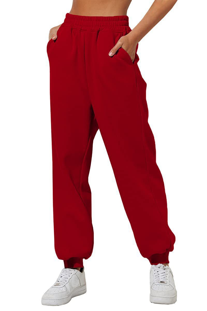 Damen nan weite High‑Waist Jogginghose mit soften Bügelfalten, elastischem Komfortbund und gerippten Knöchelbündchen Drune