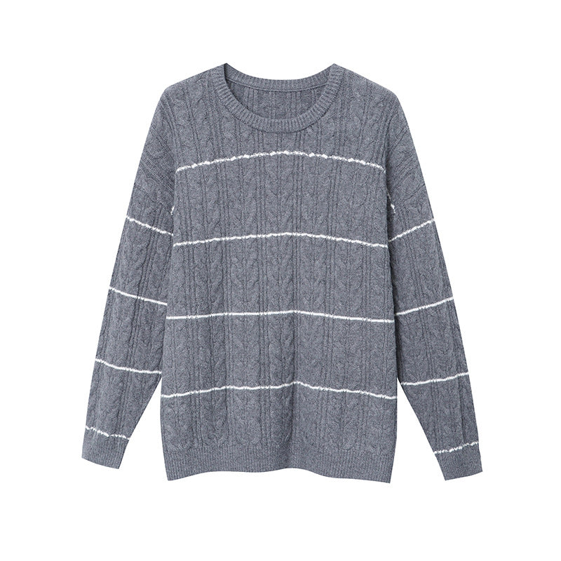 Damen lässiger Strickpullover mit Zopfmuster Drune