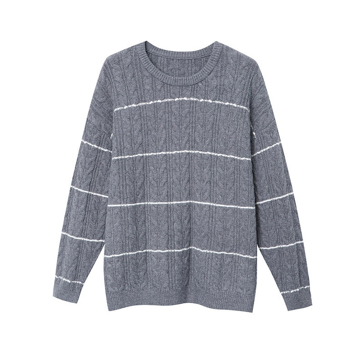 Damen lässiger Strickpullover mit Zopfmuster Drune