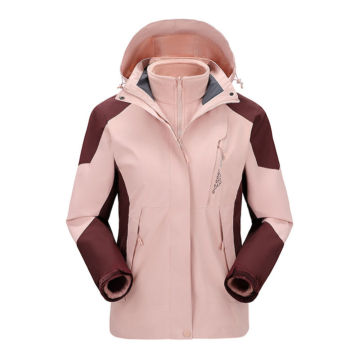 Damen zweilagige Outdoorjacke mit abnehmbarer Fleece-Innenjacke und verstellbarer Kapuze Drune