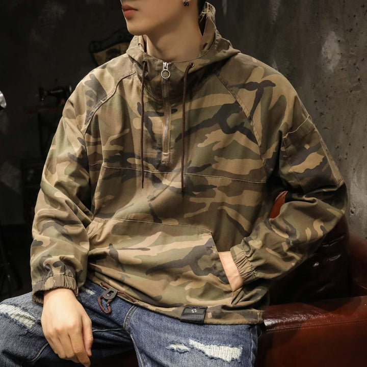Herren Kapuzen-Anorak mit Halbzip, Kängurutasche und Tunnelzugsaum Drune