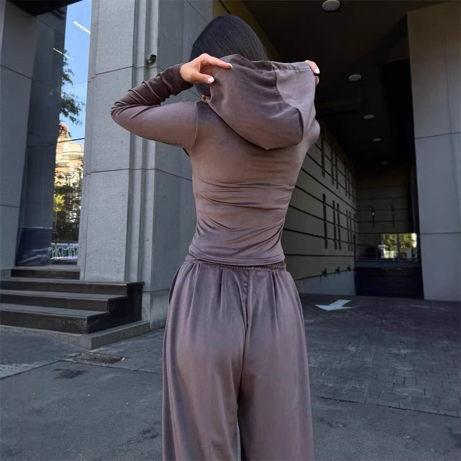Damen Lounge-Set mit taillierter Kapuzenjacke und extraweiter Palazzo-Jogginghose Drune