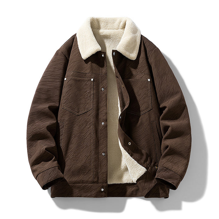 Herren Lässige Kunstlederjacke mit Teddyfutter Drune