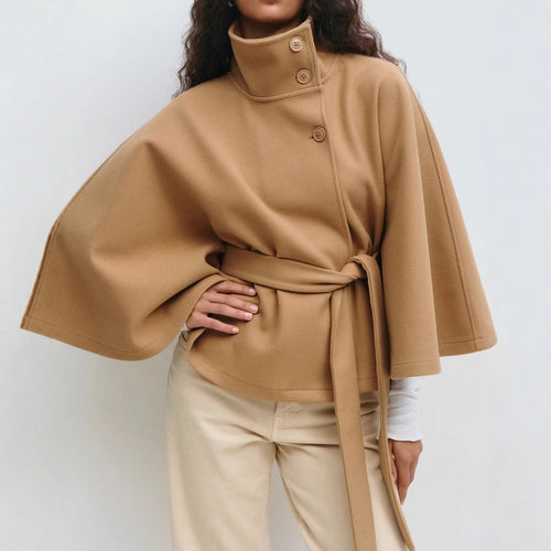 Damen Kapuzenjacke mit breiten Ärmeln und Taillengürtel Drune