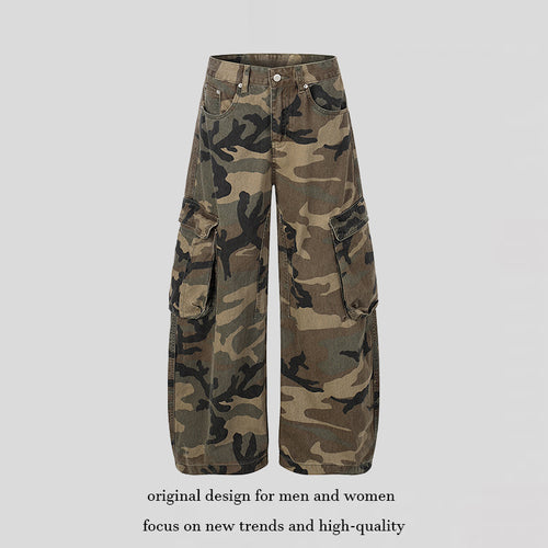 Damen weite Cargo-Hose im Camouflage-Print mit Multi-Taschen Drune