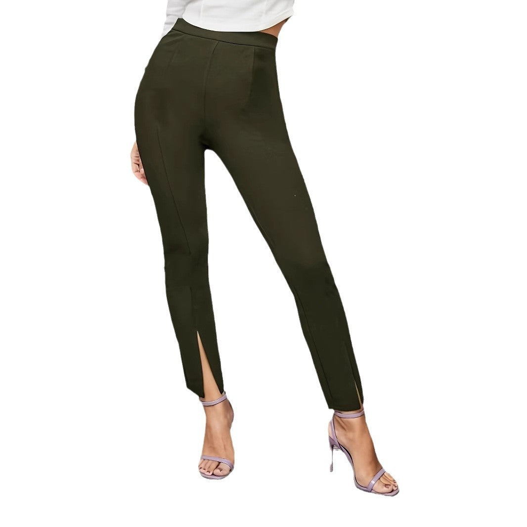 Damen Elegante und figurbetonte Hose mit seitlichen Schlitzen Drune