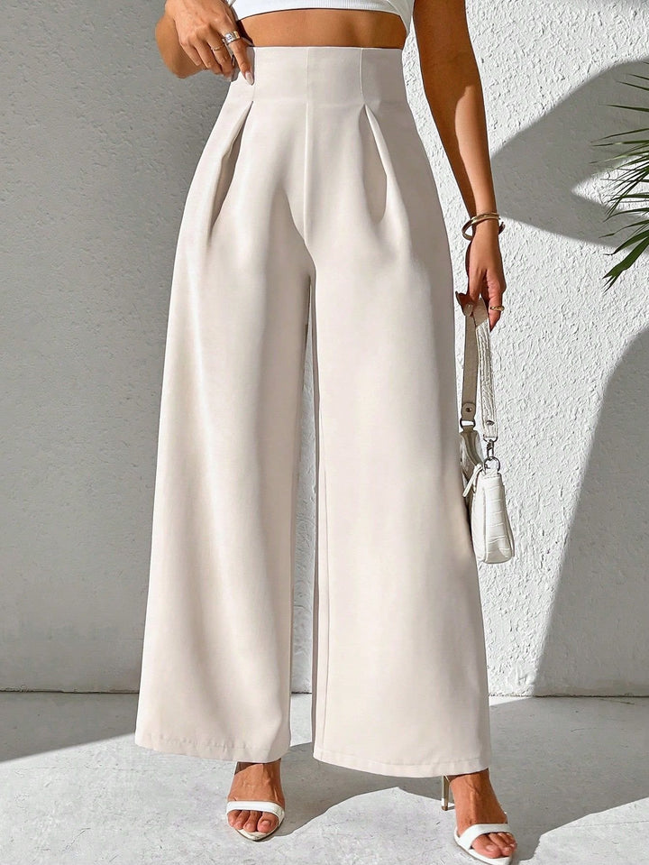 Damen Elegante High-Waist Palazzo-Hose mit Faltenfront und weitem Bein Drune