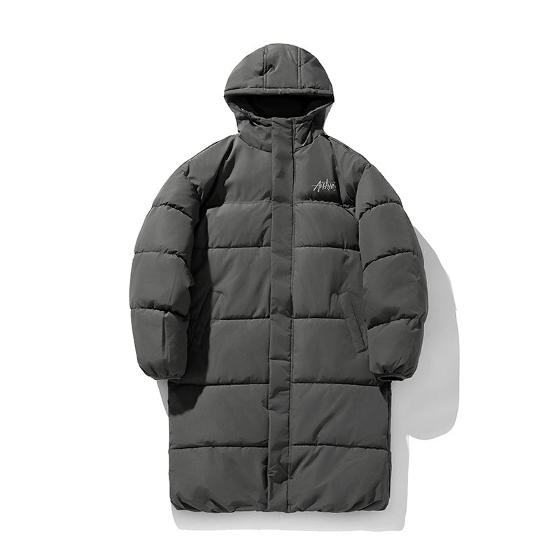 Unisex Langer Boxy‑Steppmantel mit Kapuze, Thermoisolierung und verstellbarem Saum Drune