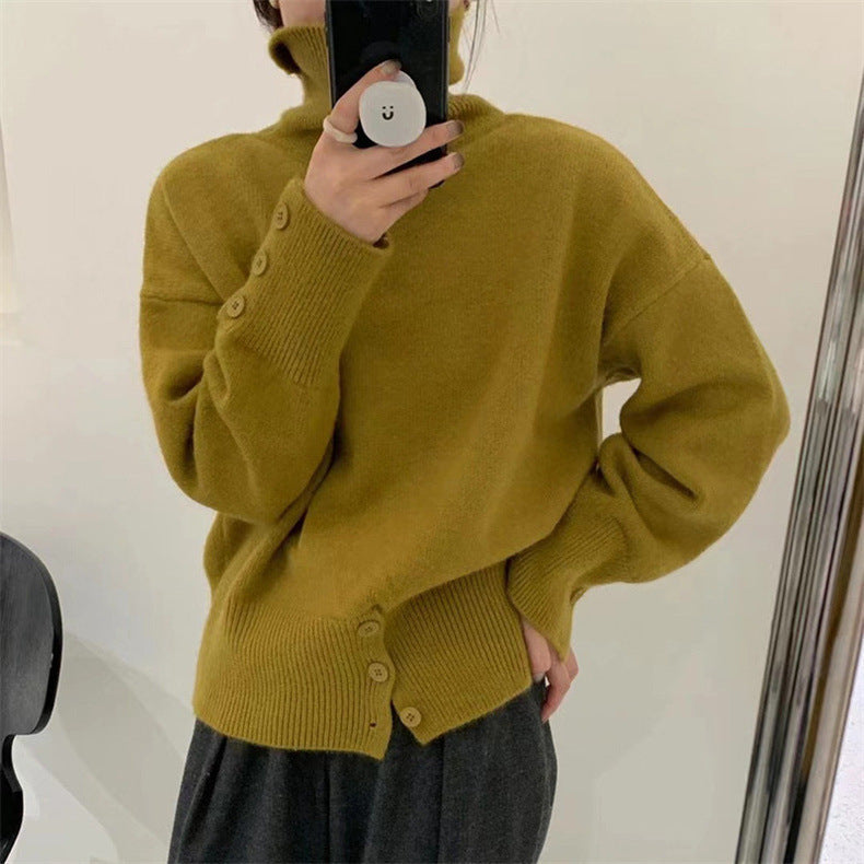Damen kuscheliger Rollkragenpullover mit Knopfdetails Drune