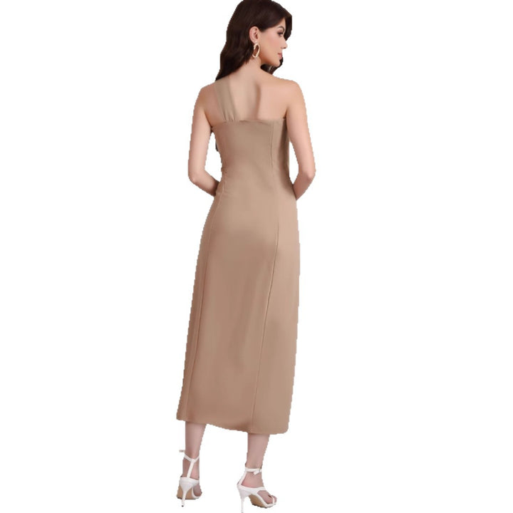 Damen elegantes schulterfreies Maxikleid mit Dekorativem Detail Drune