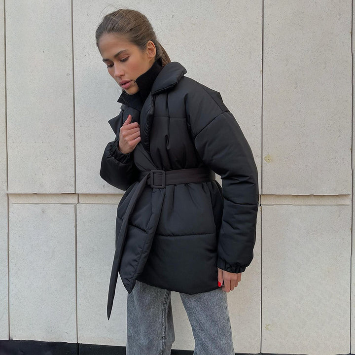 Damen Elegante und warme Wattierte Jacke mit Taillengürtel Drune