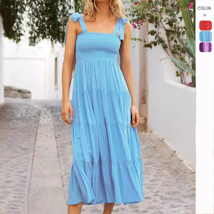 Damen Luftiges Maxikleid mit Rüschendetails und Spaghettiträgern Drune