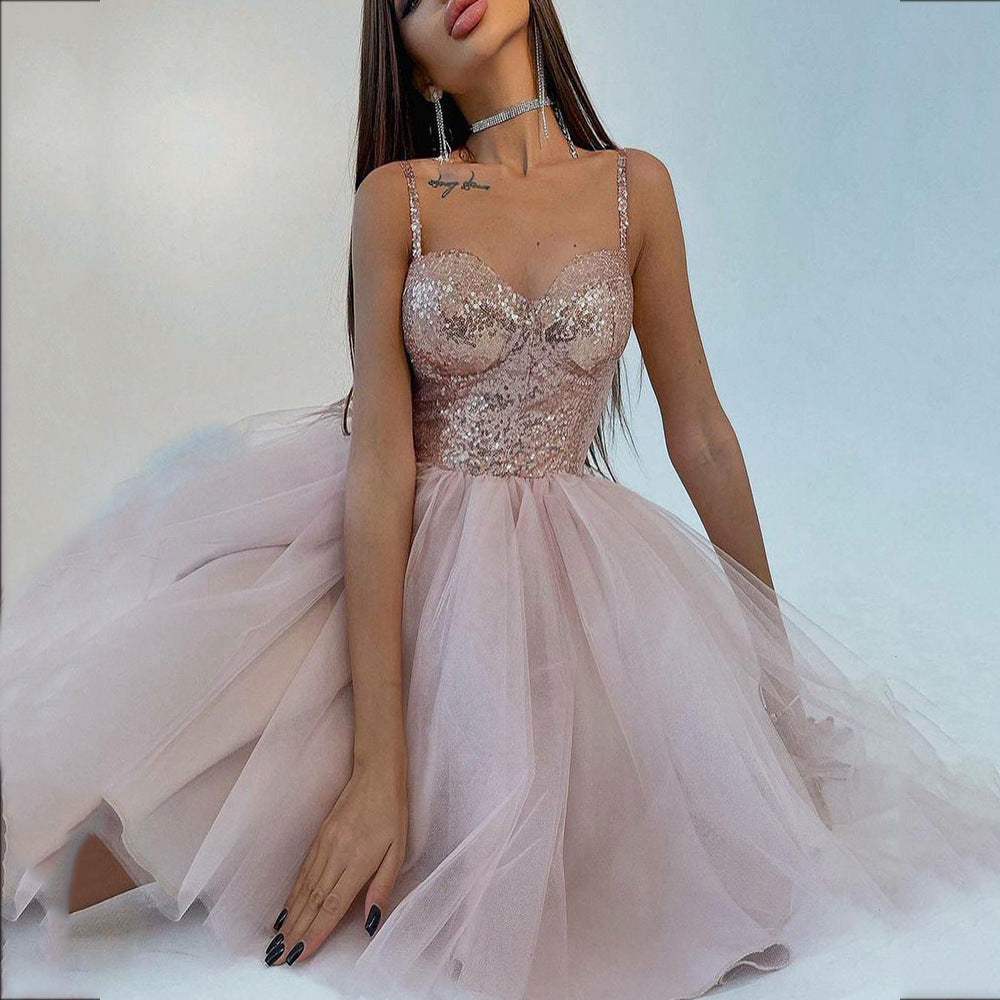 Damen Festliches Tüllkleid mit glitzerndem Oberteil und schwingendem Rock Drune