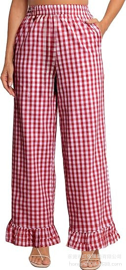 Damen Palazzo-Hose mit elastischem Bund, Seitentaschen und Rüschensaum Drune