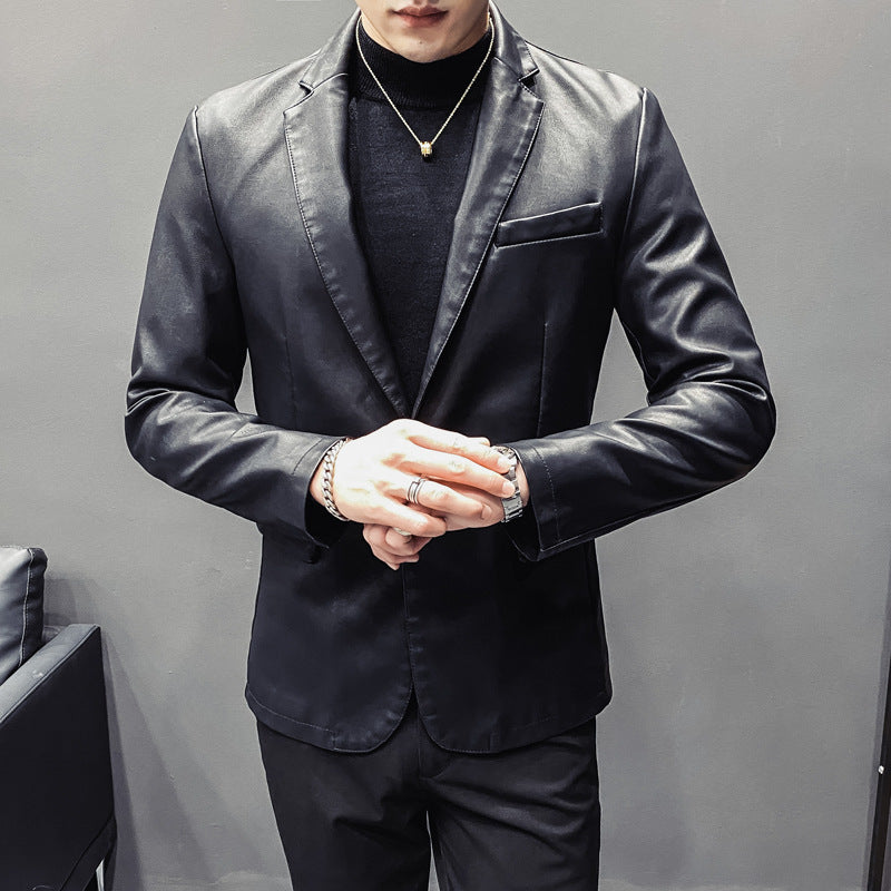 Herren Slim-Fit Lederblazer mit taillierter Silhouette und klassischem Reverskragen Drune