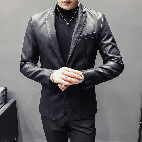 Herren Slim-Fit Lederblazer mit taillierter Silhouette und klassischem Reverskragen Drune