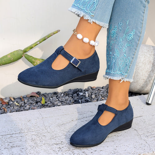 Damen Komfortable Mary-Jane-Ballerinas aus Velours mit verstellbarem Schnallenriemen und gepolstertem Fußbett Drune
