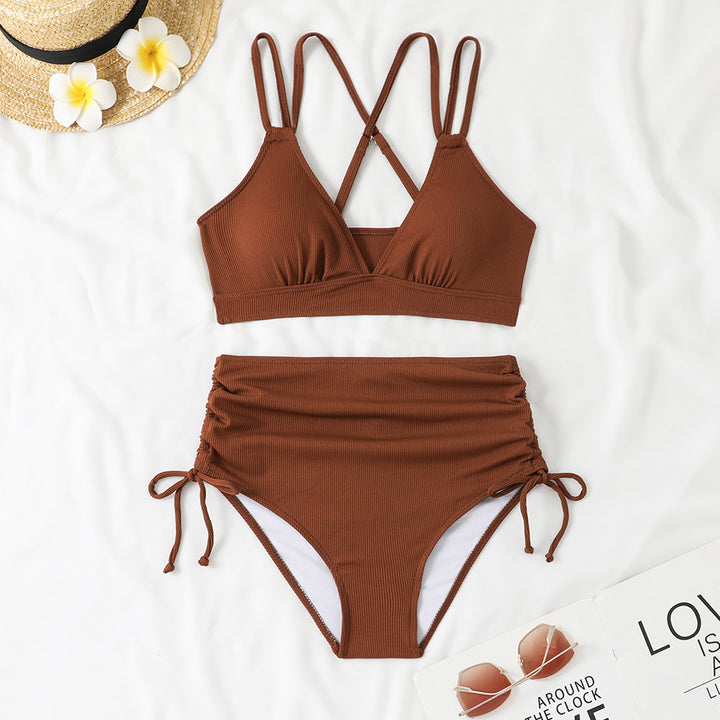 Damen Hochtaillierter Bikiniset mit verstellbaren Trägern Drune