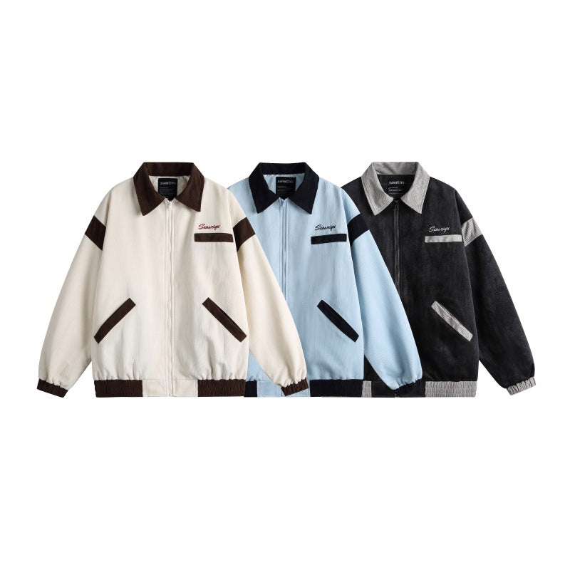 Unisex Harrington-Blousonjacke mit Strukturstoff und Kontrastbesatz Drune
