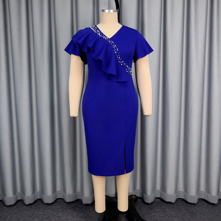 Damen figurbetontes Abendkleid mit asymmetrischem Rüschendesign und Glitzerdetails Drune