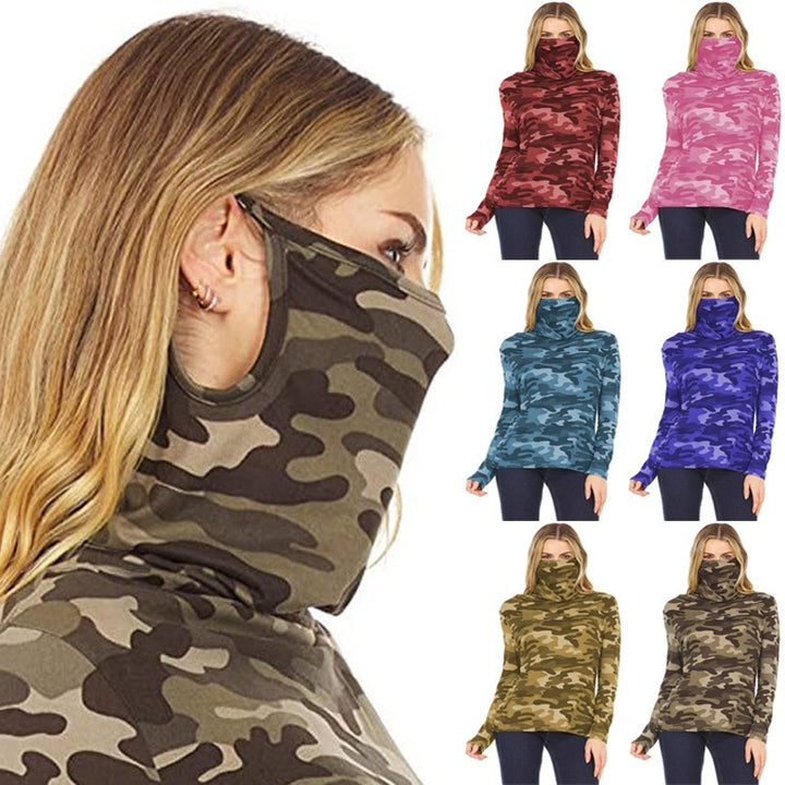 Damen Camouflage-Jersey-Longsleeve mit integriertem Schlauchkragen Drune