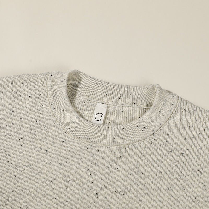 Unisex Großer Rundhals‑Strickpullover aus Mélange‑Garn mit abgesenkter Schulter Drune