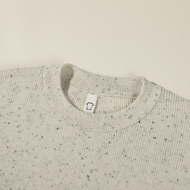 Unisex Großer Rundhals‑Strickpullover aus Mélange‑Garn mit abgesenkter Schulter Drune