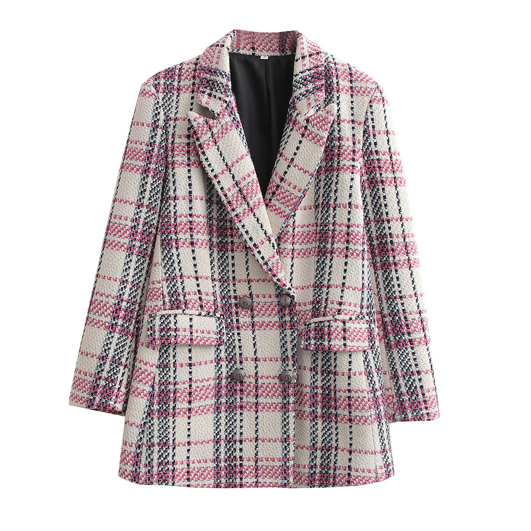 Damen Bouclé-Tweed Longblazer mit Doppelreihigem Verschluss und Pattentaschen Drune