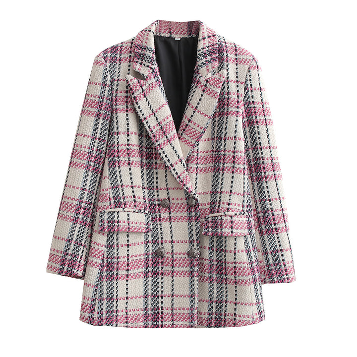 Damen Bouclé-Tweed Longblazer mit Doppelreihigem Verschluss und Pattentaschen Drune