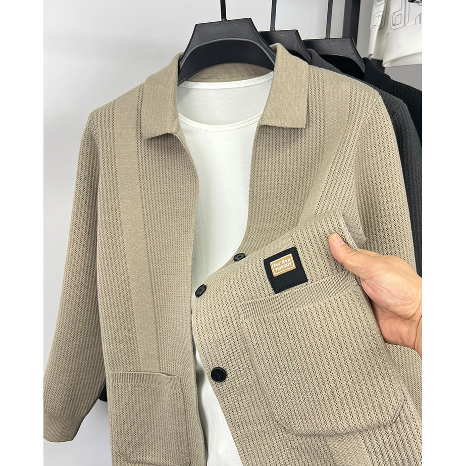 Herren Modische Strickjacke mit Lochmuster Drune
