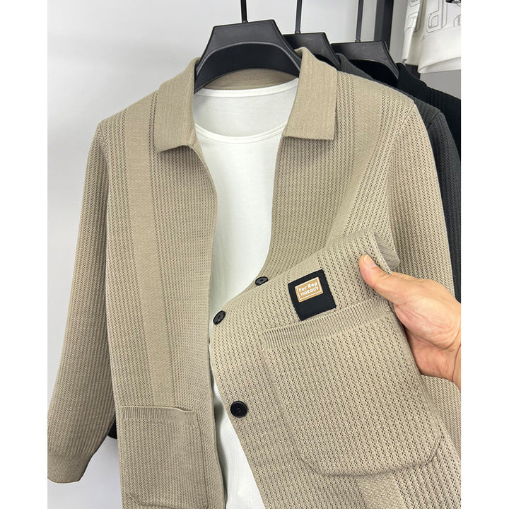 Herren Modische Strickjacke mit Lochmuster Drune