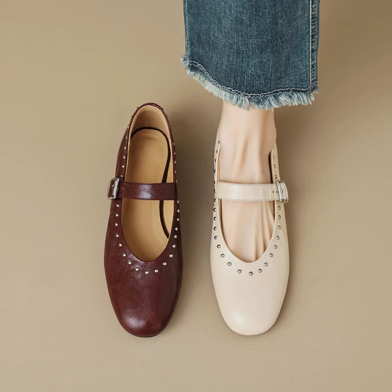 Damen Mary Jane Ballerinas mit elegantem Riemchen und funkelnden Nieten Drune
